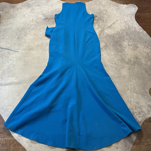 Badgley Mischka Dress Womens 14 Bright Aqua Ruffle Gown High Neck Maxi Turquoise - Picture 6 of 9